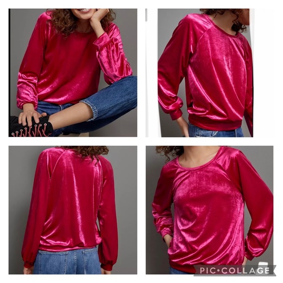 MAEVE ANTHROPOLOGIE Women’s CANDACE Velvet Long Sleeve Top Pink